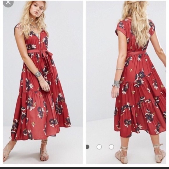 Free People All I Got Red Floral Maxi Dress Size 2 - Picture 2 of 6